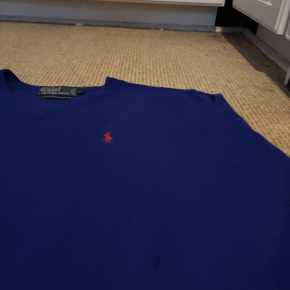 Vintage Polo Ralph Lauren Blue 100% Lambs Wool Sweater Men's Size Large - Picture 3 of 9